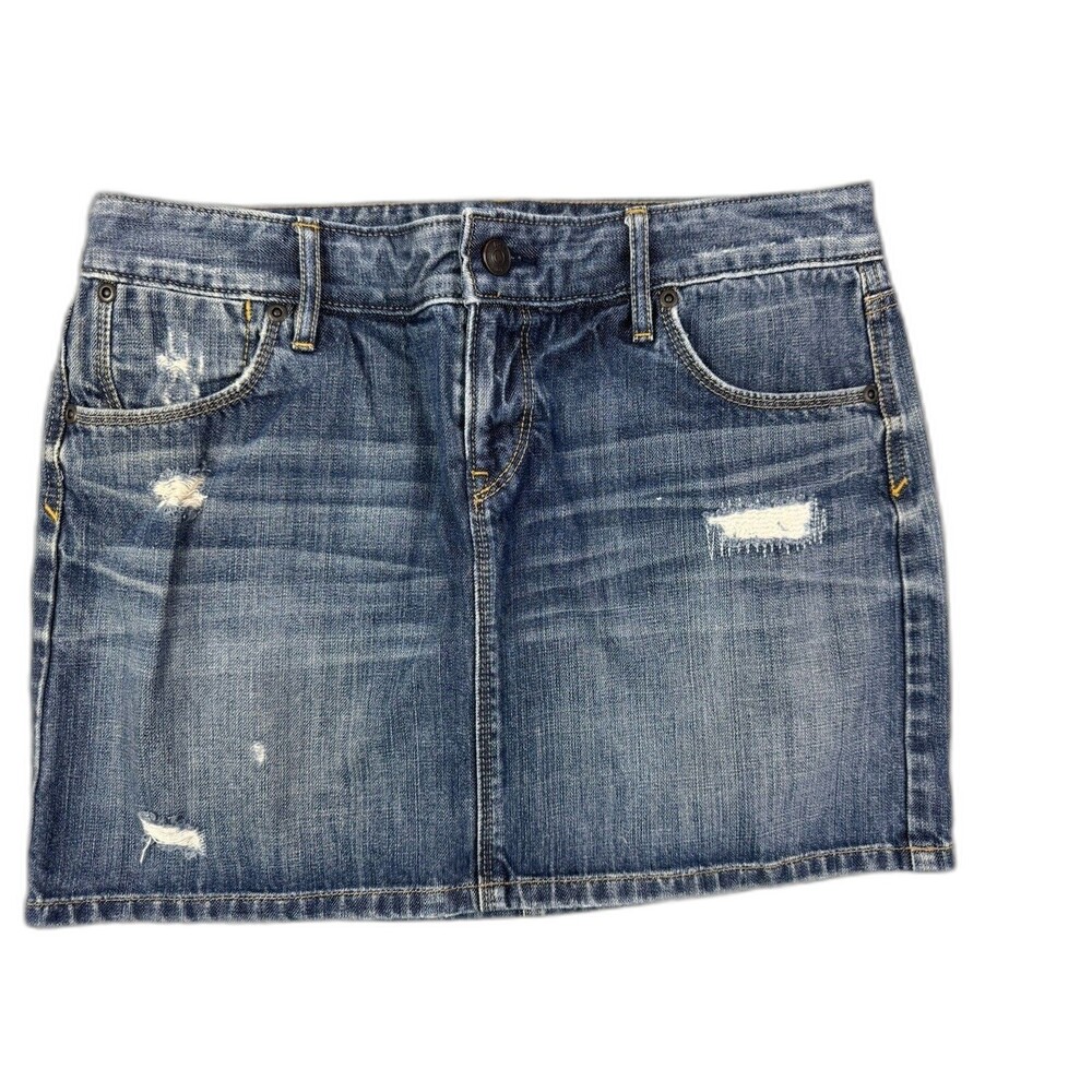 Loft Size 2 Womens Skirt Denim Jean Cotton Distress Med Wash Mini Short